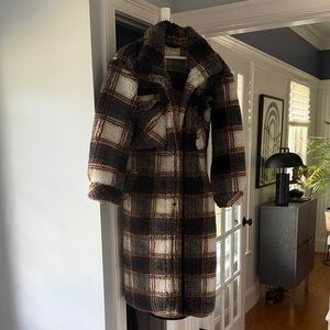 We The Free Plaid Teddy Jacket in Brown and Cream